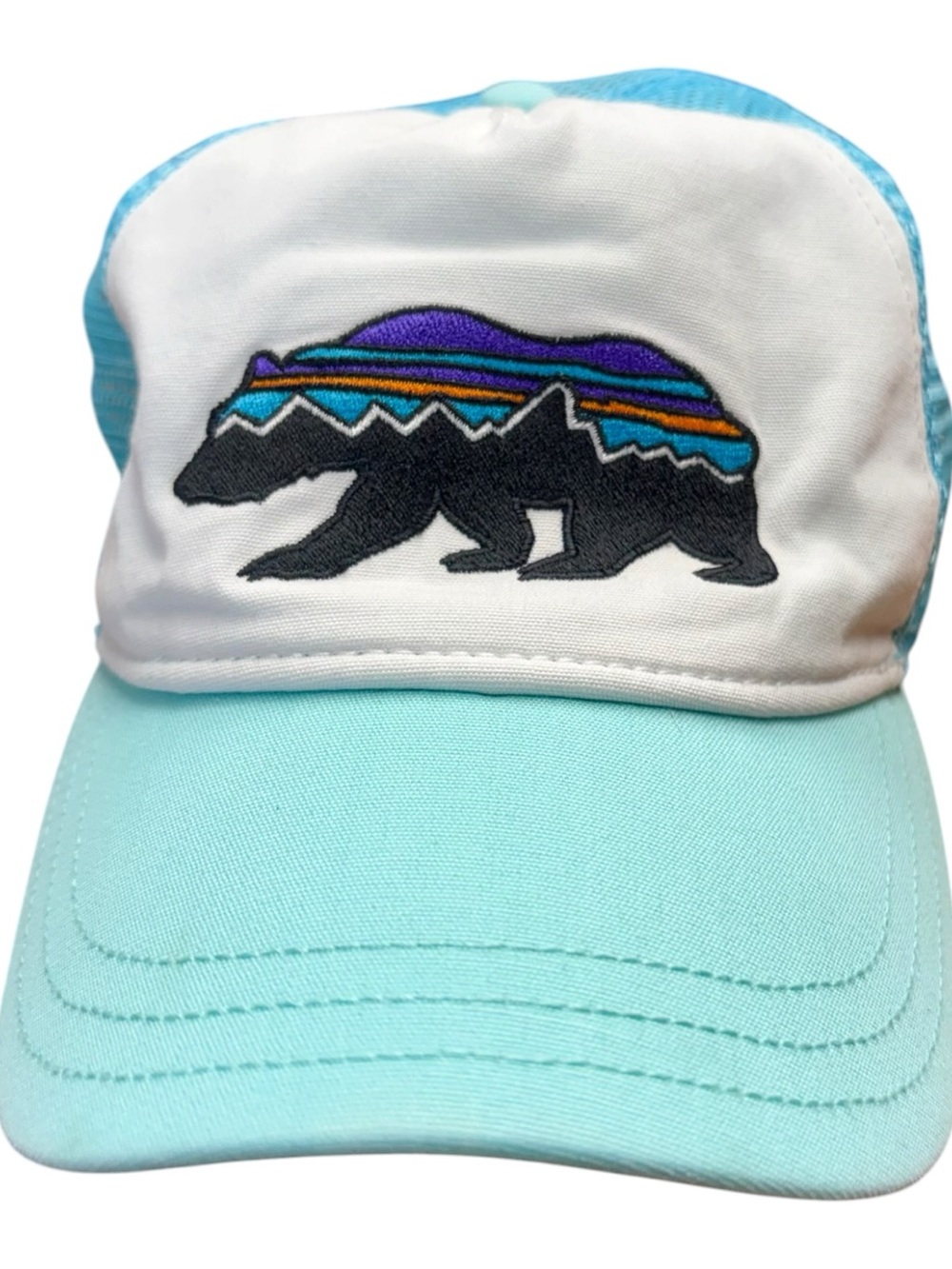 Patagonia Light Blue and White Bear Logo Trucker Hat